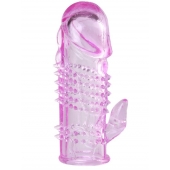 Розовая  гелевая насадка с клиторальным отростком - 13,5 см. - Toyfa Basic - во Владимире купить с доставкой