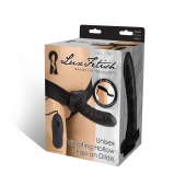 Чёрный полый страпон с вибрацией Unisex Vibrating Hollow Strap-On - 14 см. - Lux Fetish - купить с доставкой во Владимире