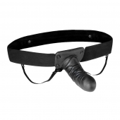 Чёрный полый страпон с вибрацией Unisex Vibrating Hollow Strap-On - 14 см. - Lux Fetish - купить с доставкой во Владимире