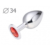 Коническая серебристая анальная втулка с красным кристаллом - 8,2 см. - Anal Jewelry Plug - купить с доставкой во Владимире