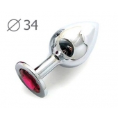 Коническая серебристая анальная втулка с малиновым кристаллом - 8,2 см. - Anal Jewelry Plug - купить с доставкой во Владимире