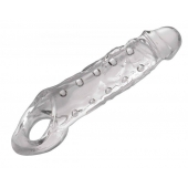 Прозразная закрытая насадка на пенис с поддержкой мошонки Clearly Ample Penis Enhancer - 22 см. - XR Brands - во Владимире купить с доставкой