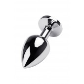 Серебристая коническая анальная пробка с красным кристаллом - 8 см. - ToyFa - купить с доставкой во Владимире