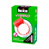Розовое эрекционное виброкольцо Luxe VIBRO  Поцелуй стриптизёрши  + презерватив - Luxe - во Владимире купить с доставкой
