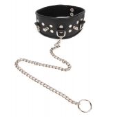 Черный ошейник с шипами и металлическим поводком-цепочкой - Notabu - купить с доставкой во Владимире