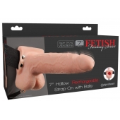 Телесный перезаряжаемый вибрострапон 7  Hollow Rechargeable Strap-on with Balls - 20,3 см. - Pipedream - купить с доставкой во Владимире