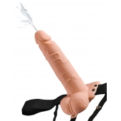 Телесный полый страпон с имитацией эякуляции 7.5  Hollow Squirting Strap-On with Balls Flesh - 21,6 см. - Pipedream - купить с доставкой во Владимире