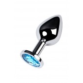 Серебристая конусовидная анальная пробка с голубым кристаллом - 8 см. - ToyFa - купить с доставкой во Владимире