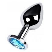 Серебристая конусовидная анальная пробка с голубым кристаллом - 8 см. - ToyFa - купить с доставкой во Владимире