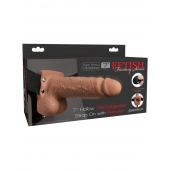 Кофейный перезаряжаемый вибрострапон 7  Hollow Rechargeable Strap-on with Balls - 20,3 см. - Pipedream - купить с доставкой во Владимире