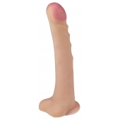 Телесный ребристый фаллоимитатор-супергигант с мошонкой на присоске - 39 см. - LOVETOY (А-Полимер)