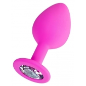 Розовая анальная втулка Brilliant с прозрачным кристаллом - 8 см. - ToyFa - купить с доставкой во Владимире