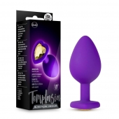 Фиолетовая анальная пробка Bling Plug Medium с золотистым стразом - 8,3 см. - Blush Novelties - купить с доставкой во Владимире