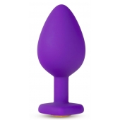 Фиолетовая анальная пробка Bling Plug Large с золотистым стразом - 9,5 см. - Blush Novelties - купить с доставкой во Владимире