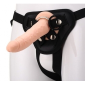 Телесный страпон на черных трусиках STRAP ON REAL DILDO - 20 см. - Dream Toys - купить с доставкой во Владимире