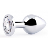 Серебристая анальная пробка с прозрачным стразом - 7,2 см. - Anal Jewelry Plug - купить с доставкой во Владимире