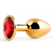 Золотистая анальная пробка с красным стразом - 7,2 см. - Anal Jewelry Plug - купить с доставкой во Владимире
