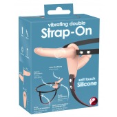 Телесный двойной вибрострапон с вибрацией Vibrating Double Strap-On - 15 см. - Orion - купить с доставкой во Владимире