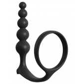 Черная анальная цепочка с эрекционным кольцом Ass-gasm Cockring Anal Beads - Pipedream - во Владимире купить с доставкой