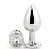 Серебристая анальная втулка с прозрачным кристаллом - 7,1 см. - Dream Toys - купить с доставкой во Владимире