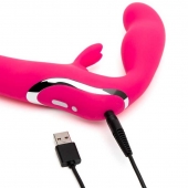 Ярко-розовый безремневой страпон Rechargeable Vibrating Strapless Strap-On - Happy Rabbit - купить с доставкой во Владимире
