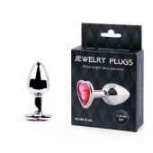 Серебристая анальная пробка с малиновым кристаллом-сердечком - 7 см. - Anal Jewelry Plug - купить с доставкой во Владимире