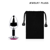 Серебристая анальная пробка с малиновым кристаллом - 7,2 см. - Anal Jewelry Plug - купить с доставкой во Владимире
