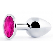 Серебристая анальная пробка с малиновым кристаллом - 7,2 см. - Anal Jewelry Plug - купить с доставкой во Владимире