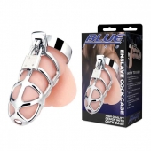 Серебристая металлическая клетка для члена с замком Enslave Cock Cage - BlueLine - купить с доставкой во Владимире