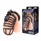 Черная металлическая клетка с замком Deluxe Chastity Cage - BlueLine - купить с доставкой во Владимире