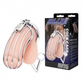 Серебристая металлическая клетка с анальным стимулятором Cock Cage - BlueLine - купить с доставкой во Владимире
