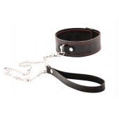 Черный широкий ошейник с красной строчкой и поводком - Crazy Handmade - купить с доставкой во Владимире