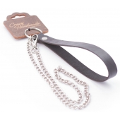 Серебристый металлический поводок с кожаной черной ручкой - 80 см. - Crazy Handmade - купить с доставкой во Владимире