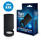 Черная открытая насадка на пенис с кольцом для мошонки XXL-size - 9,4 см. - Sex Expert - во Владимире купить с доставкой