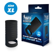 Черная открытая насадка на пенис с кольцом для мошонки XL-size - 8,9 см. - Sex Expert - во Владимире купить с доставкой