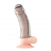 Текстурированная насадка на пенис Clear Textured Penis Enhancing Sleeve Extension - 16,5 см. - BlueLine - во Владимире купить с доставкой