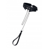 Черный кожаный ошейник-воротник с поводком - Pecado - купить с доставкой во Владимире