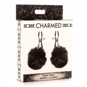 Зажимы для сосков с черным помпонами Pom Pom Nipple Clamps - XR Brands - купить с доставкой во Владимире