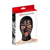 Черная кружевная маска на голову с отверстиями для глаз и рта - Fetish Tentation - купить с доставкой во Владимире