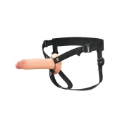 Телесный полый страпон на черных ремнях Hollow Silicone Strap-on - 17,8 см. - Pipedream - купить с доставкой во Владимире