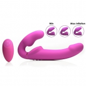 Розовый безремневой страпон с вибрацией и функцией расширения Inflatable Ergo-Fit Strapless Strap-On - XR Brands - купить с доставкой во Владимире