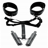 Черная бондажная система Acquire Easy Access Thigh Harness with Wrist Cuffs - XR Brands - купить с доставкой во Владимире