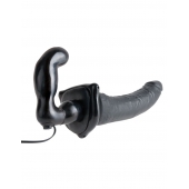 Черный страпон с вагинальной пробкой Deluxe Vibrating Penetrix Strap-On - 19 см. - Pipedream - купить с доставкой во Владимире