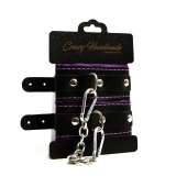 Черно-фиолетовые скругленные наручники с мягкой подкладкой - Crazy Handmade - купить с доставкой во Владимире