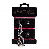 Черно-розовые скругленные наручники с мягкой подкладкой - Crazy Handmade - купить с доставкой во Владимире