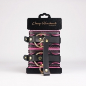 Черные кожаные оковы с розовой строчкой - Crazy Handmade - купить с доставкой во Владимире