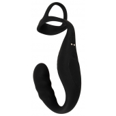 Черное эрекционное кольцо со стимуляцией промежности и анальной пробкой Cock Ring with RC Prostate Plug - Orion - во Владимире купить с доставкой