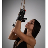 Черные высокие кожаные наручники для подвешивания - Crazy Handmade - купить с доставкой во Владимире