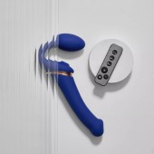 Синий безремневой страпон Multi Orgasm Bendable Strap-On size XL с клиторальной стимуляцией - Strap-on-me - купить с доставкой во Владимире