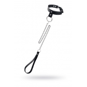 Черный узкий однослойный ошейник с серебристым поводком-цепочкой - Pecado - купить с доставкой во Владимире